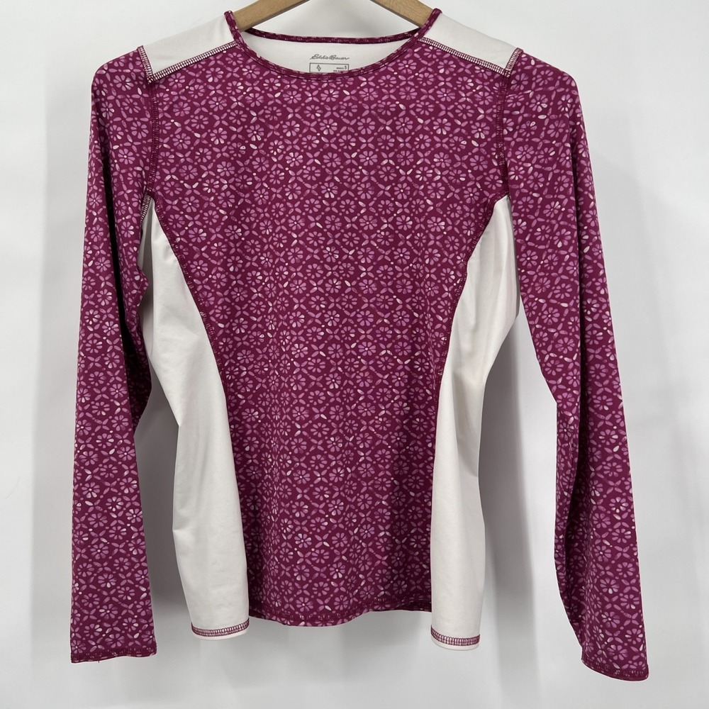 Eddie Bauer Long Sleeve Amphib Rashguard Swim Top Berry Pink Floral‎ White Small